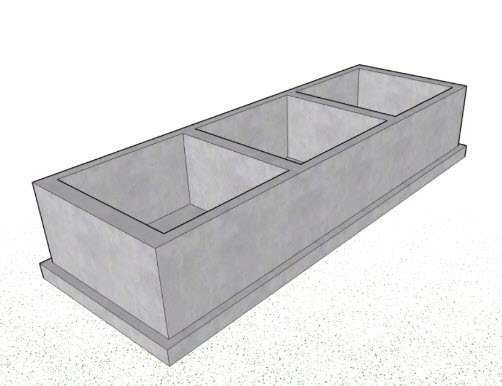 A simple 3D rendering of a dual-compartment RCC design concrete planter box.