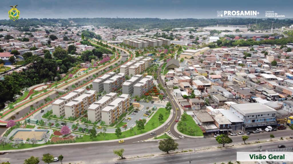 Aerial view of a YII Project in an urban area, showcasing multiple apartment buildings, green spaces, and roads integrated into the neighborhood.