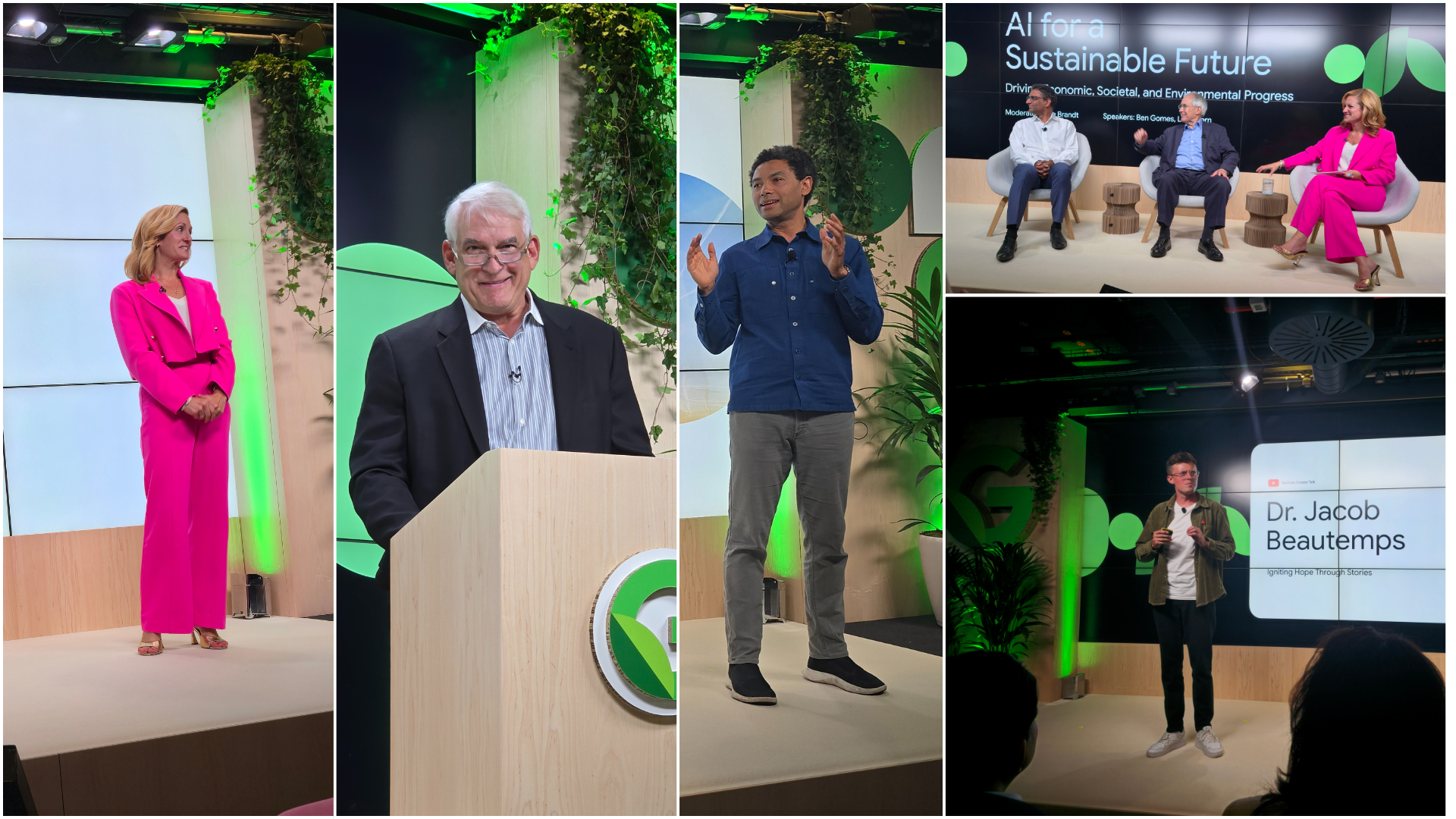 A collage of speakers at Google AI for the Planet