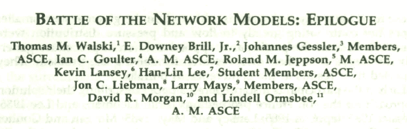 Title: "Battle of the Network Models: Epilogue" - A Journey through a Seminal Paper. Followed by a list of authors and their respective affiliations.