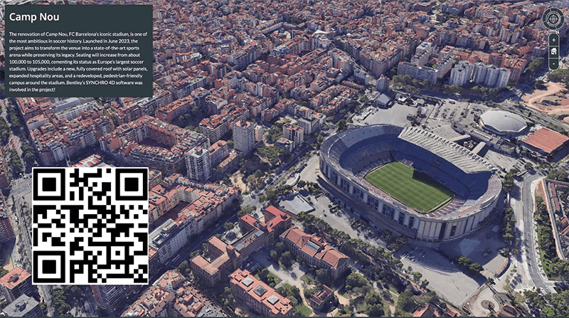 Aerial view of Barcelona’s iconic Camp Nou stadium, surrounded by city buildings