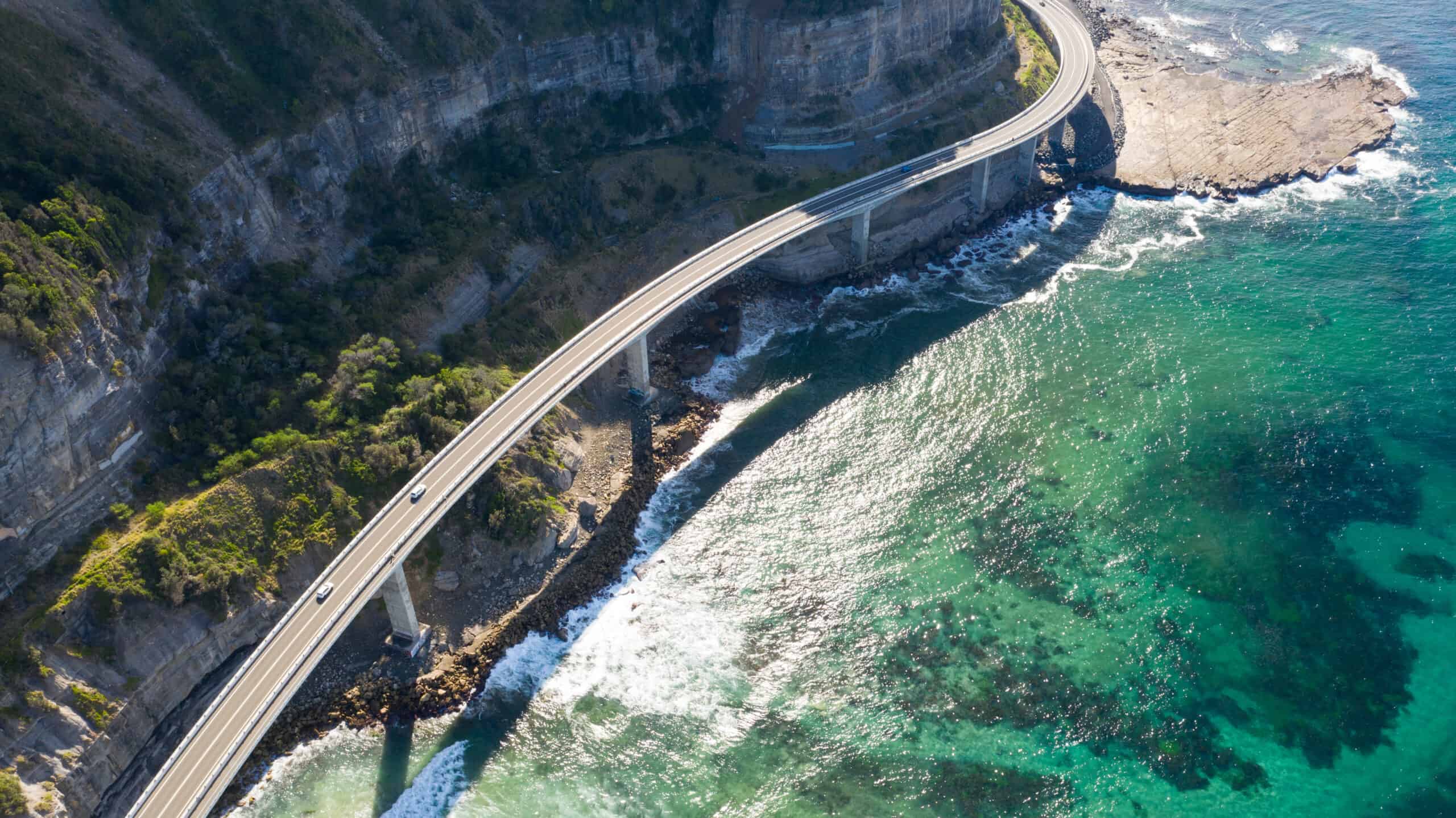 Aerial view of Sea Cliff Bridge Coastal highway
