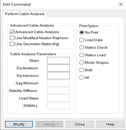 Edit Command Perform Cable Analysis
