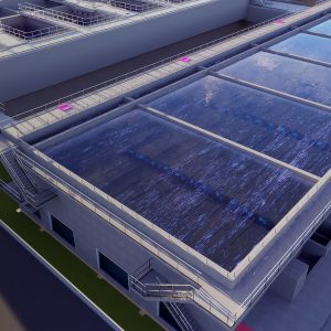 Digital rendering of an electrical substation in West Java with transformers and high-voltage equipment; a "Winner 2025" badge is displayed in the foreground, highlighting PT WIKA Tirta Jaya Jatiluhur’s clean water innovation.