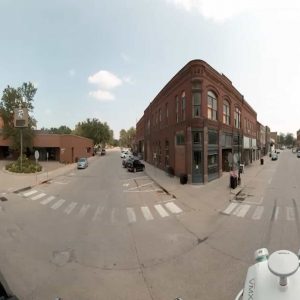 Mobile LiDAR scanners collect data on roadways in City of Perry.|Aerial view imaging scan of routes throughout Downtown Perry.||