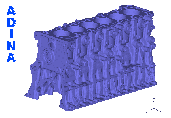 Finite element mesh for frequency analysis with contact of a six cylinder engine block-1
