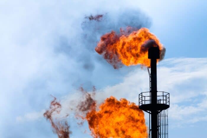 Photo of oil refinery flaring