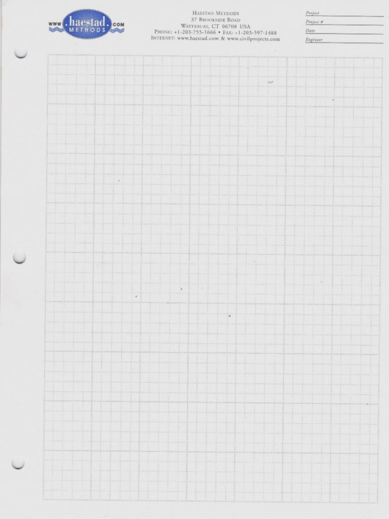 Graph paper with a grid layout, branded by "Hasstad Methods" at the top, reflects the evolution of engineering graphs. It includes contact details and an area for project information in the header. Perfect for translating precise designs to digital displays.