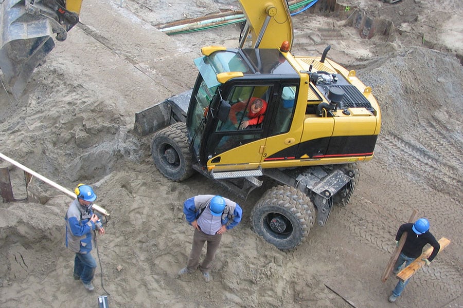 Construction site with backhoe