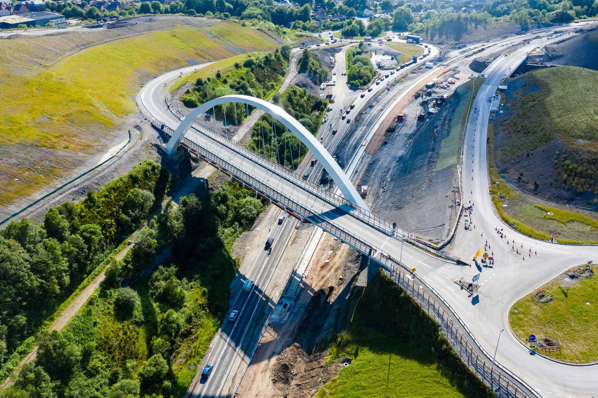 aerial view of road and bridge construction site