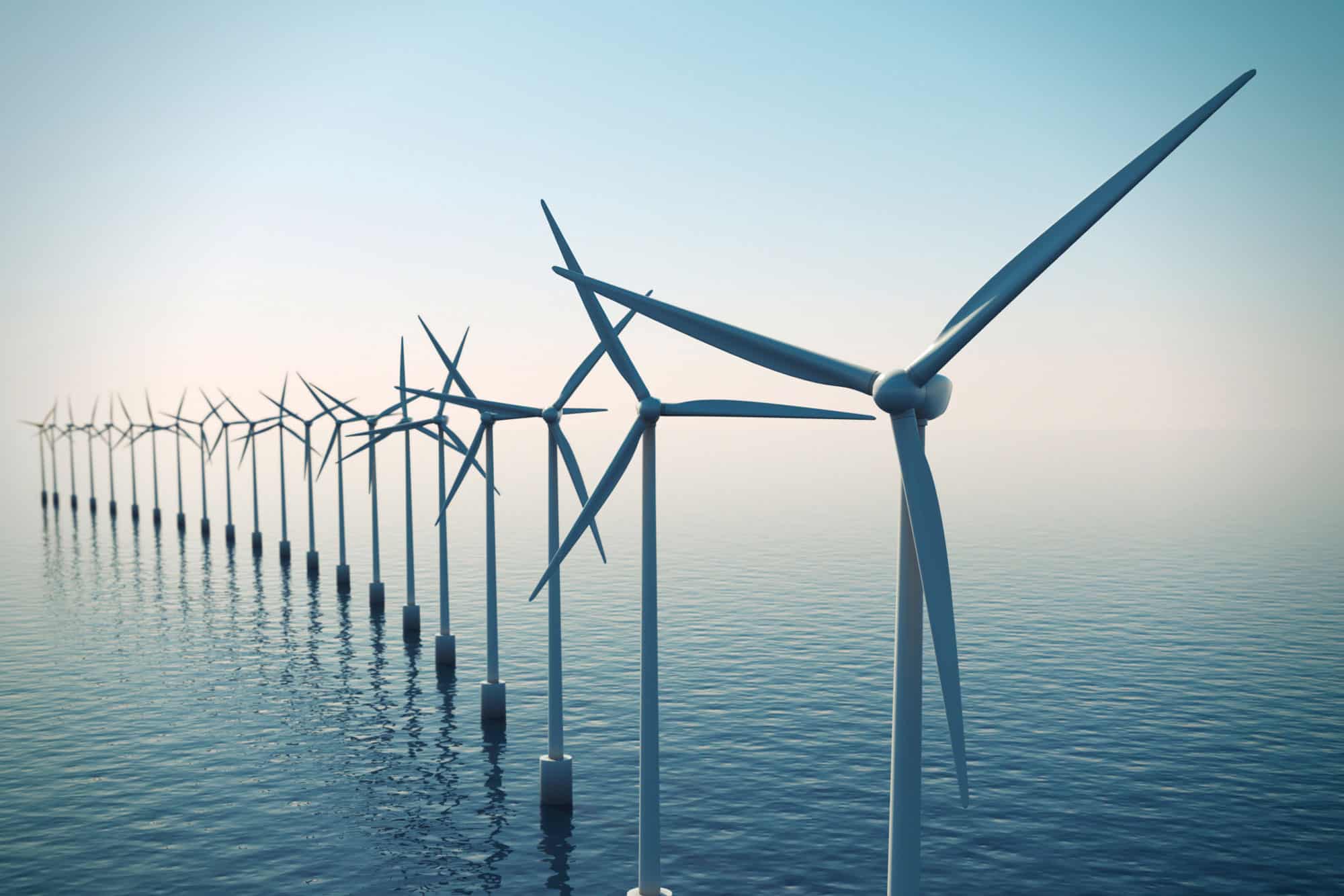 Offshore wind turbines in ocean