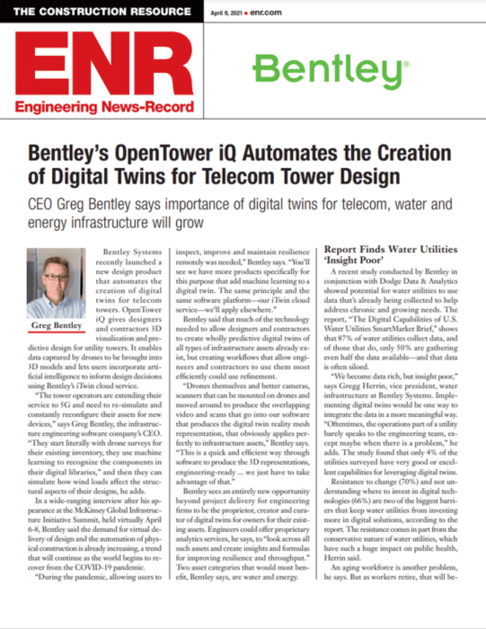 Screenshot of ENR article regarding OpenTower iQ