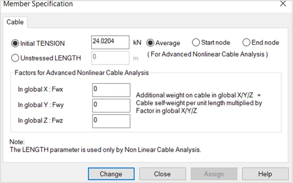 Member Specification Nonlinear cable analysis