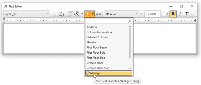 Accessing Text Favorites Manager for annotating text