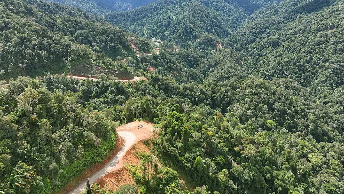 A mountainous terrain view of one of the work packages at Sarawak Sabah Link Road Phase 2.