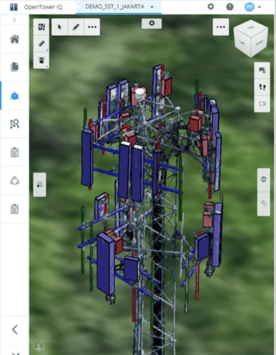 Screenshot of automated detection of tower assets using Bentley System’s OpenTower iQ.