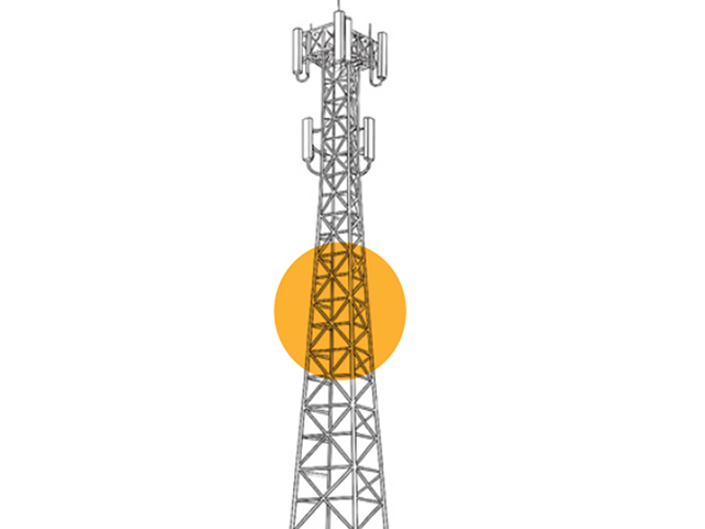 A black and white illustration of a cell tower with a yellow circle highlighting the middle section, emphasizing the importance to Know Your Tower.