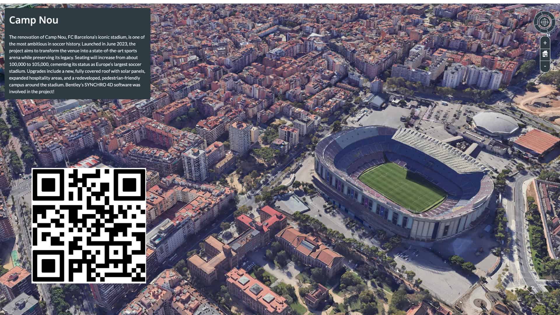 Scan the QR code for the full interactive geospatial tour of Barcelona and explore the city in 3D!